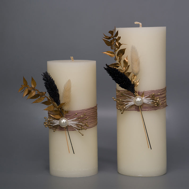 Rustic Pearl & Botanical Pillar Candles