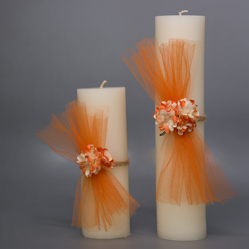 Floral Ribbon-Adorned White Candle